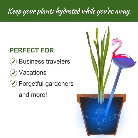 Self-Watering Glass Globes 2PCS Flamingo Gradient Hot Pink 10" Long Hand Blown - Picture 4 of 7